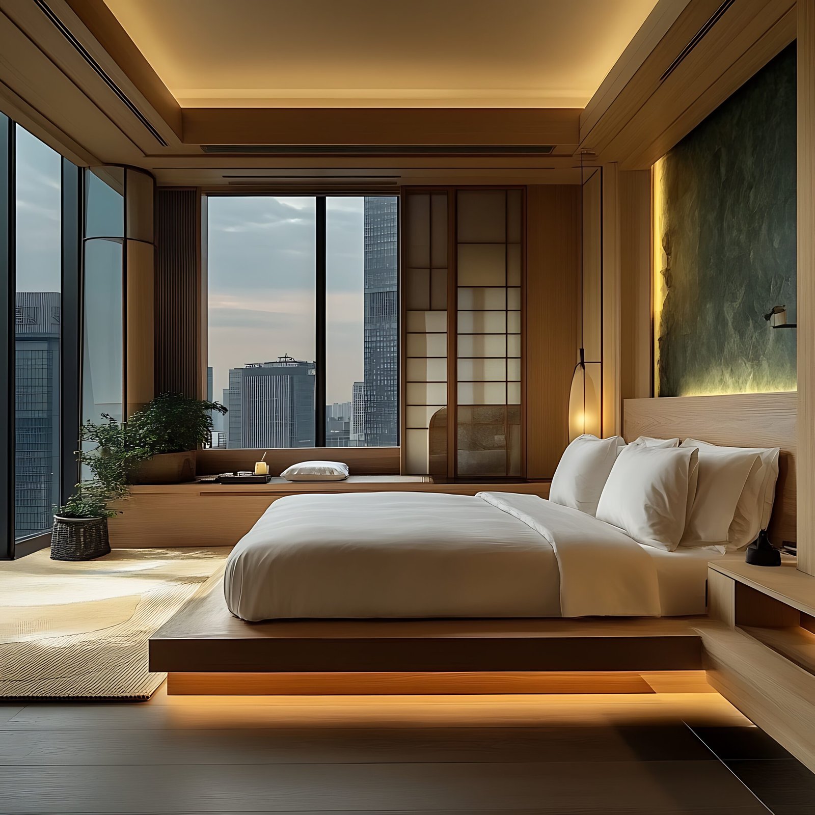 Portfolio arafed bedroom with a large bed and a large window