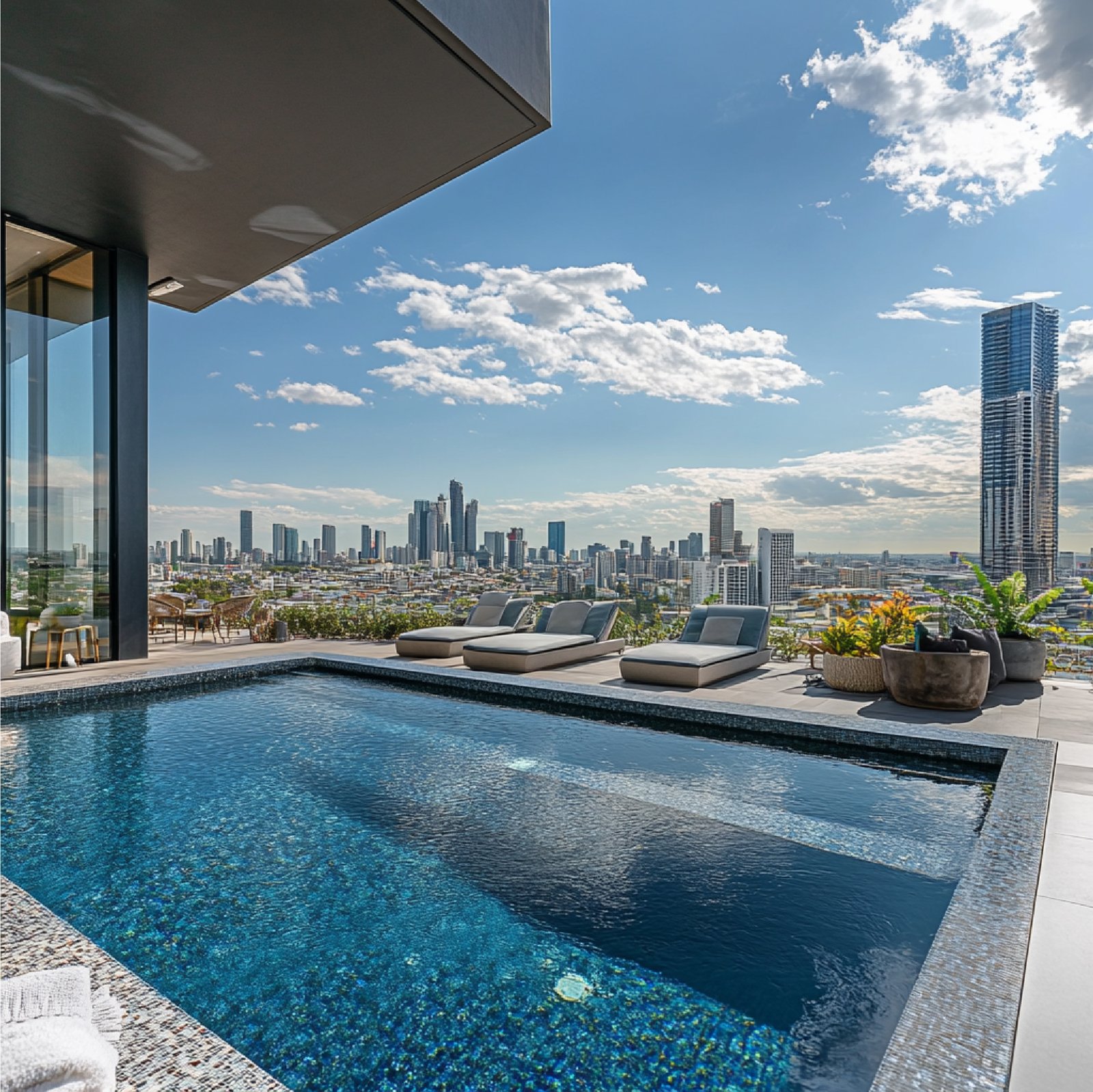 Portfolio luxury penthouse with rooftop pool expansive terrace panoramic city skyline views