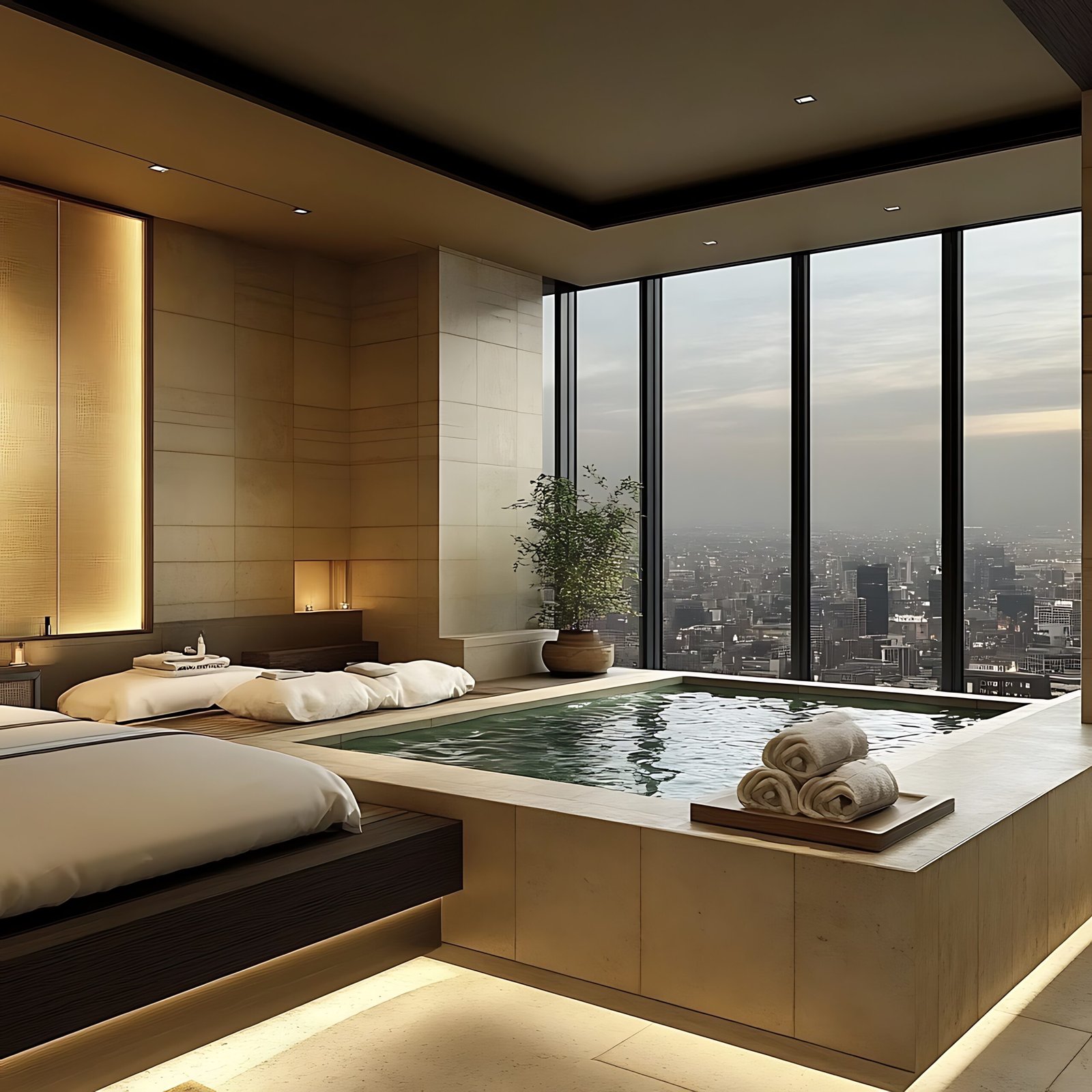 Portfolio there is a large bathtub with towels on it in a room